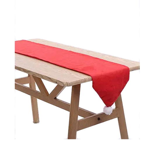 Christmas Felt Table Runner Fleece Xmas w Pom Pom Red 33x183cm