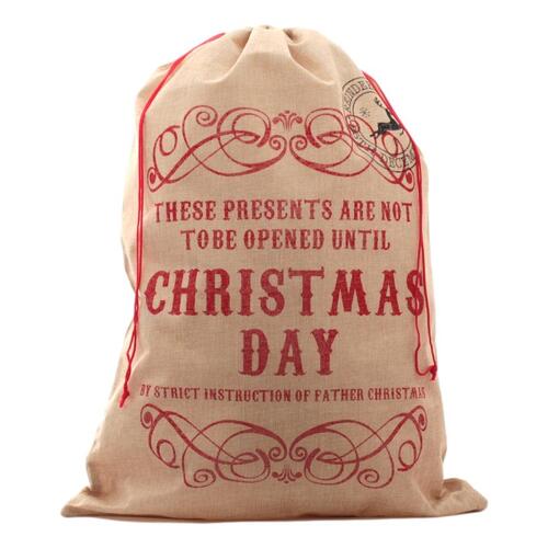 Christmas XMAS Large Jumbo Hessian Santa Sack Children Gifts Stocking Bag [Design: 50x70cm Christmas Day (Natural)]