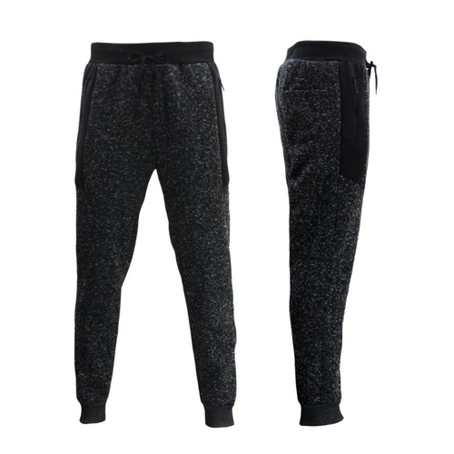 Men’s Cuffed Fleece Track Pants w Zip Pockets Marle Jogger Sweatpants [Size: 2XL] [Colour: Black Marle]