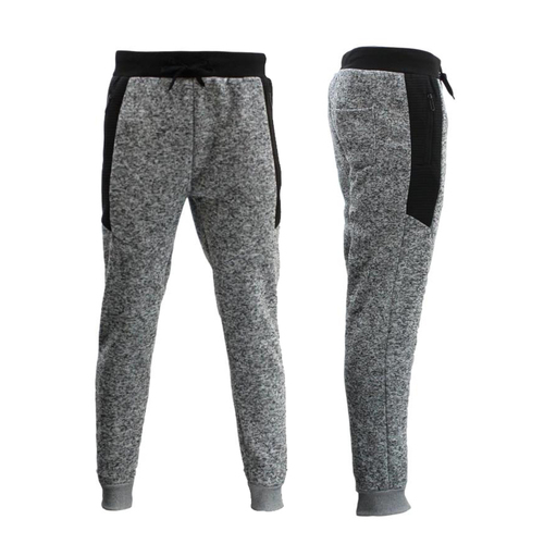 Men’s Cuffed Fleece Track Pants w Zip Pockets Marle Jogger Sweatpants [Size: 2XL] [Colour: Light Grey Marle]