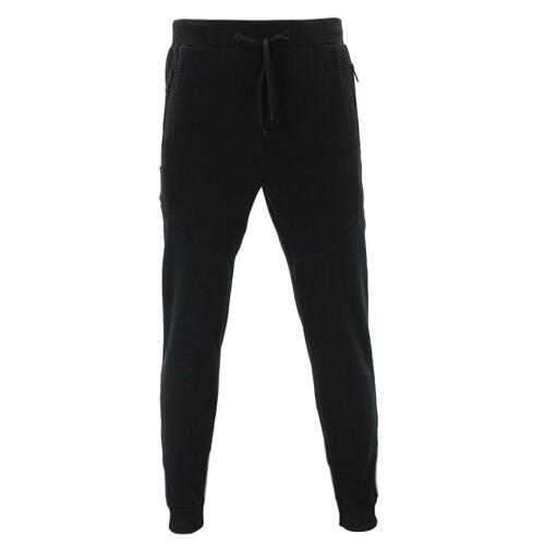 FIL Mens Unisex Fleece Jogger Track Pants Black Zipped Pockets Cuffed Trousers [Size: S] [Colour: Black]