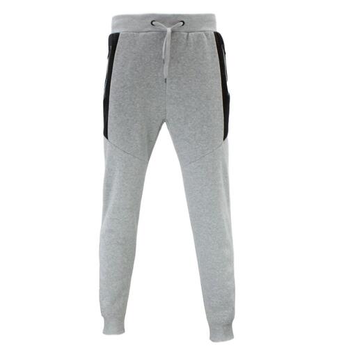 FIL Mens Unisex Fleece Jogger Track Pants Black Zipped Pockets Cuffed Trousers [Size: 2XL] [Colour: Light Grey]