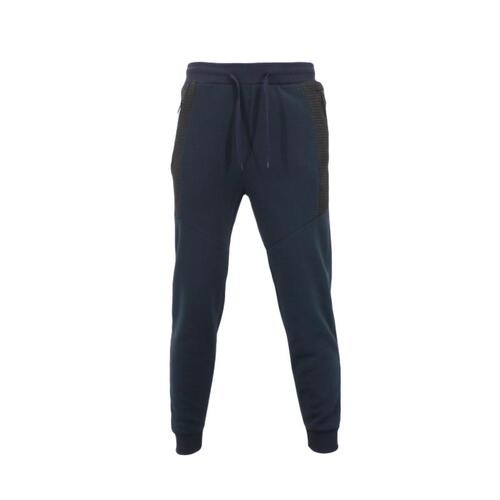 FIL Mens Unisex Fleece Jogger Track Pants Black Zipped Pockets Cuffed Trousers [Size: S] [Colour: Navy]