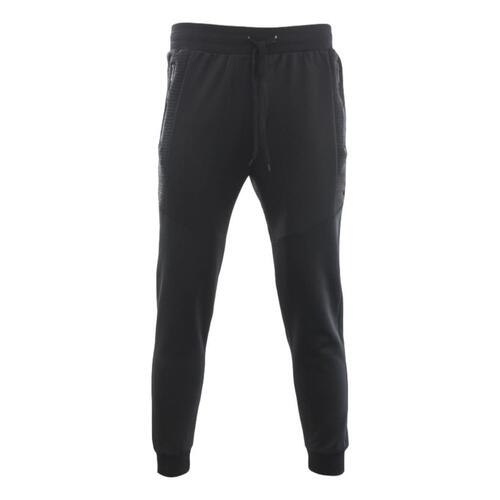 FIL Mens Unisex Jogger Track Pants Casual Black Zipped Pockets Cuffed Trousers [Colour: Black] [Size: 2XL ]