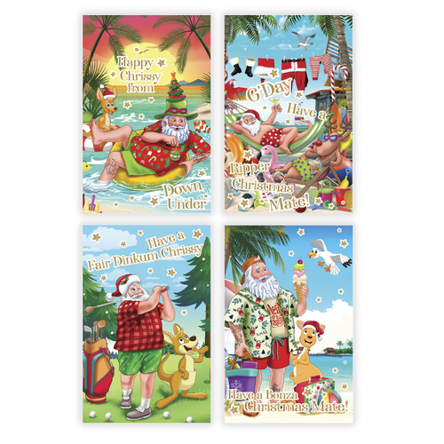 10x Christmas Xmas Greeting Cards & Envelopes w Gold Foil High Quality [Design: C]