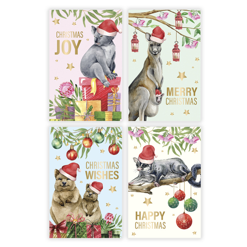 10x Christmas Xmas Greeting Cards & Envelopes w Gold Foil High Quality [Design: B]