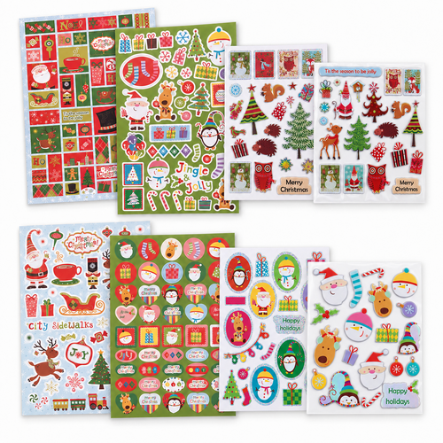 164 Christmas Stickers 2 Pack 3D Puffy Flat Glitter Edge Xmas Card Craft Decor