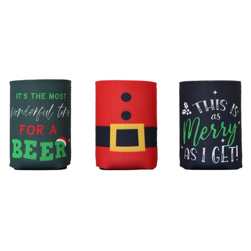 6x Christmas Stubby Holders Kris Kringle Beer Bottle Can Coolers for Xmas Drinks
