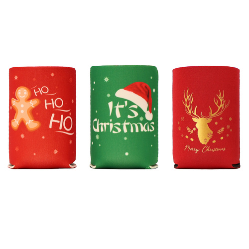 3x Christmas Stubby Holders Can Coolers Xmas Beer Drink Sleeve Party Gift [Design: A]
