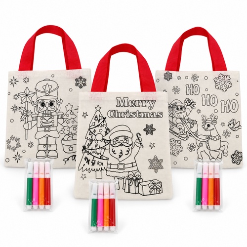 3 Pack Christmas Colour Your Own Treat Bags Kids Craft with Markers