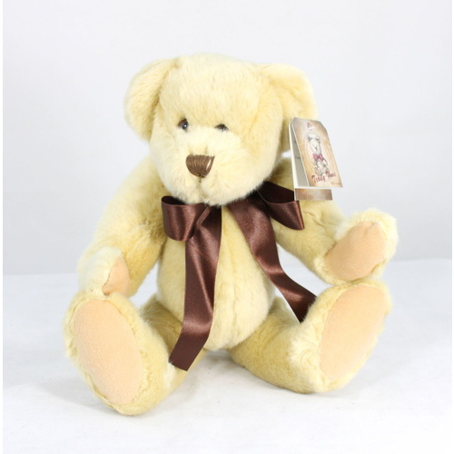 Adorable Plush Vintage Style Teddy Bear with Bow Jointed Arms & Legs 22 cm Cream