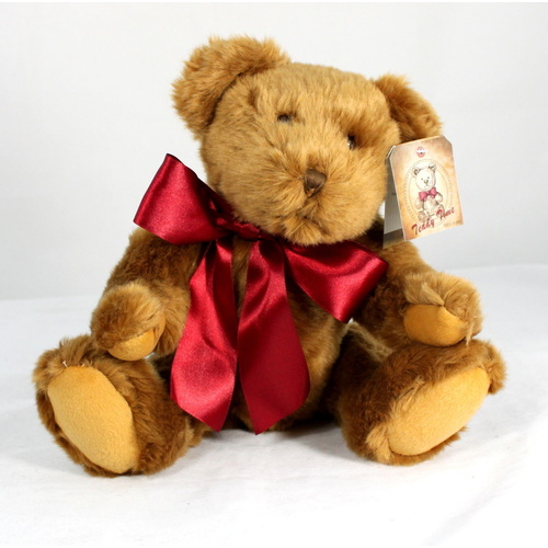 Adorable Plush Vintage Style Teddy Bear with Bow Jointed Arms & Legs 22 cm Brown