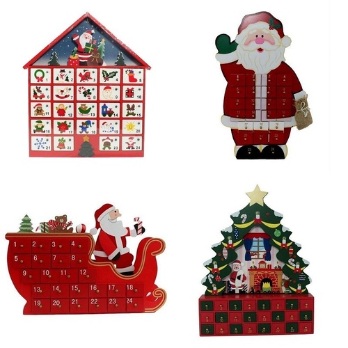 Wooden Christmas Advent Countdown Calendar Decoration Santa Sleigh Tree House [Sleigh A]