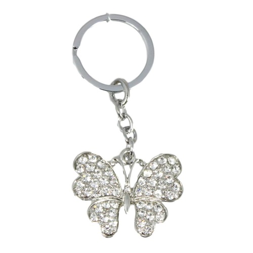 Diamante Keyring Key Chain Ring Butterfly Dragonfly Owl Rooster Rabbit Thong [Design: Butterfly] 