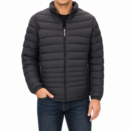 Men's Puffer Jacket Puffy Zip up Quilted Padded Winter Coat [Size: L] [Colour: Black]
