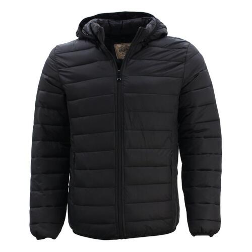 Men’s Puffy Puffer Jacket Removable Hood Hoodie Hooded Quilted Winter Coat [Size: M] [Colour: Black]