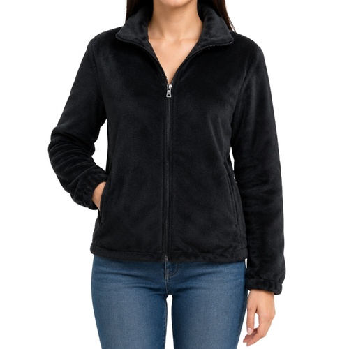 FIL Womens Plush Fleece Jacket Full Zip Warm Winter Coat with Pockets [Size: 8] [Colour: Black]