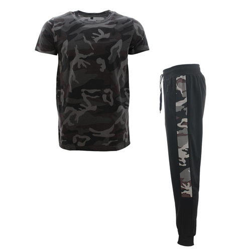FIL Men's Camo T-Shirt & Tracksuit Sweatsuit Loungewear Set Camouflage [Size: S] [Colour: Grey Camo]