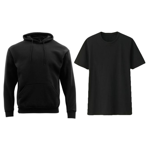 Adult Mens Unisex Plain Black Hoodie Jumper Pullover + Black T-Shirt [Size: S] [Colour: Black]