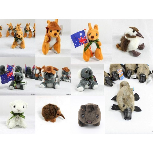 6 x Australian Souvenir Soft Toy Animals Koala Kangaroo Platypus Wombat 10-15cm [Design: Mixed Designs]