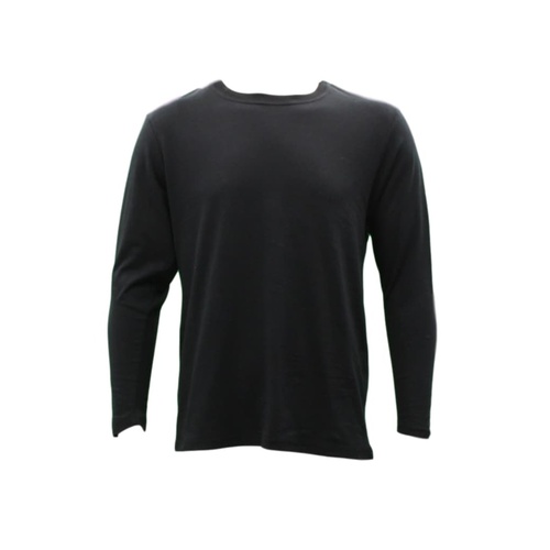 NEW Men's Plain Cotton Crew Neck Long Sleeve Basic T Shirt Tee Top Black Navy [Size: S] [Colour: Black]