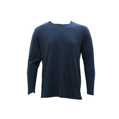 NEW Men's Plain Cotton Crew Neck Long Sleeve Basic T Shirt Tee Top Black Navy [Size: S] [Colour: Navy]