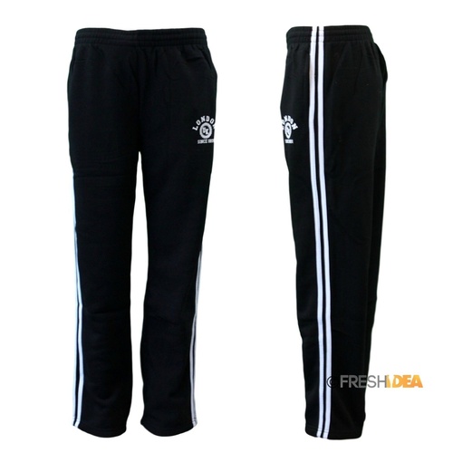 Women's Ladies Track Pants Fleece Lined w Stripes Zip Pocket Casual - London [Size: S] [Colour: Black w White stripes]