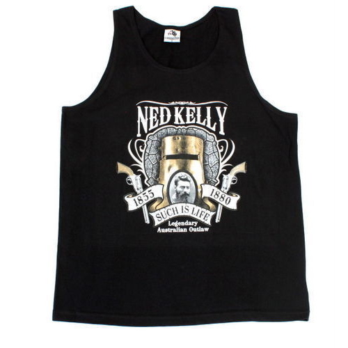 Adult Singlet T Shirt Australian Australia Souvenir 100% Cotton-Ned Kelly [Size: S] [Design: Ned Kelly]