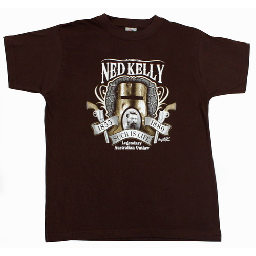 Adult T Shirt Australian Australia Day Souvenir 100% Cotton - Ned Kelly [Size: S] [Colour: Coffee]