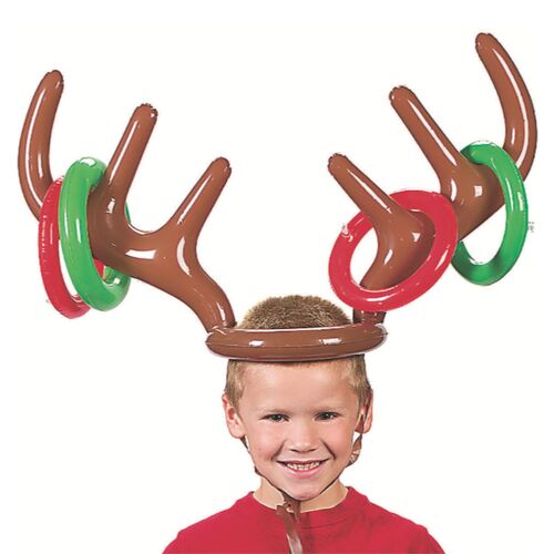 Inflatable Christmas Antler Reindeer Hat Ring Toss Game Xmas Birthday Party Toy