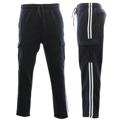 NEW Men's Cargo Fleece Casual Jogging Sports Track Suit Pants w Stripes  [Size: S] [Colour: Navy]