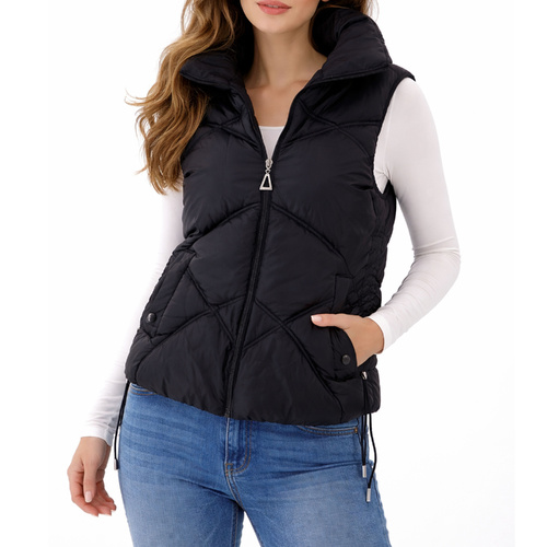 FIL Womens Puffer Vest Sleeveless Jacket Quilted Padded Gilet Zip Up Pockets [Size: S] [Colour: Black]