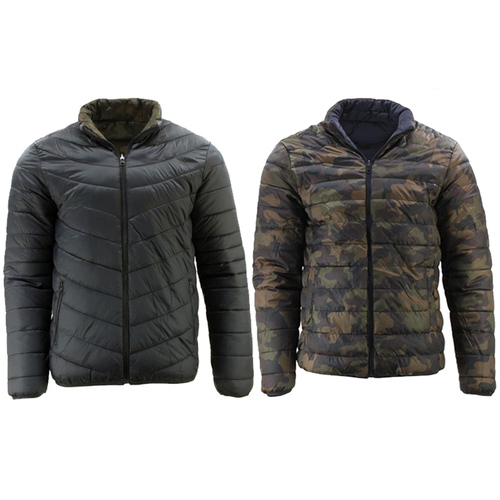 FIL Men's Reversible Camo Puffer Jacket Windproof Zip Pockets Puffy Winter Coat [Size: L] [Colour: Black]