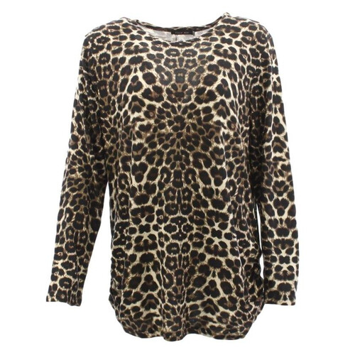 FIL Women's Leopard Print Knitted Long Sleeve Top Jumper Sweater Pullover [Size: S/M] [Colour: Black]