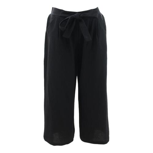 FIL Women's Wide Leg Culottes w Waist Tie 7/8 Pants Trousers Summer [Size: 14] [Colour: Black]