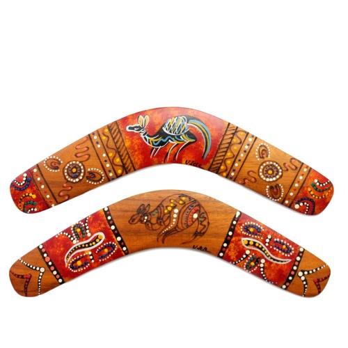 Australia Souvenir Aboriginal Art Boomerang Hand Painted Solid Light Wood 12 [Colour: Matte - Orange]