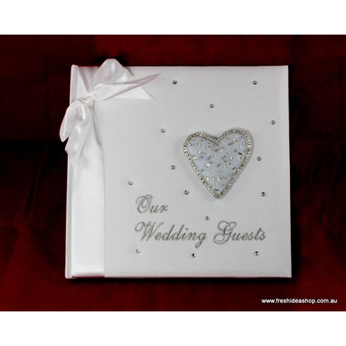 Wedding Guest Book with Cloth Cover and Embroidery - Heart