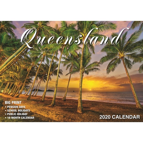 Queensland Australia - 2020 Rectangle Wall Calendar 16 Months by Bartel