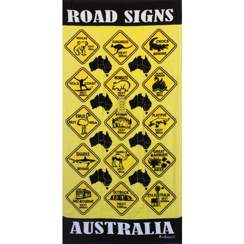 Australian Souvenir Beach Towel Australia 100% Cotton 30"x60" Bath Towels [Design: Novelty - Road Signs]