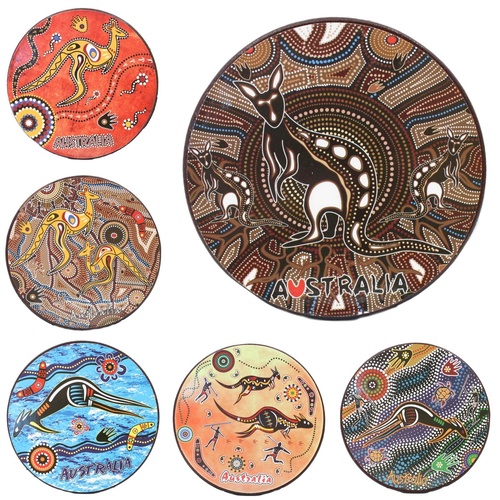 6x Australian Souvenir Cork Back Coaster Drink Cup Pad Round Australia Gift [Design: Aboriginal Art]