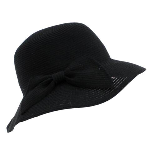 Women's Brim Hat Straw Caps Summer Beach Sun Visor Protective Outdoor Bow B [Colour: Black]