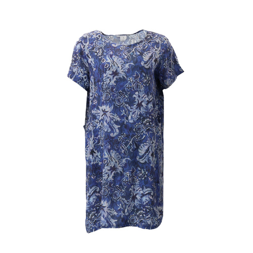 FIL Womens Short Sleeve Summer Dress w/ Pockets Floral Geometric Print Viscose [Size: 8] [Design:Blue Floral]