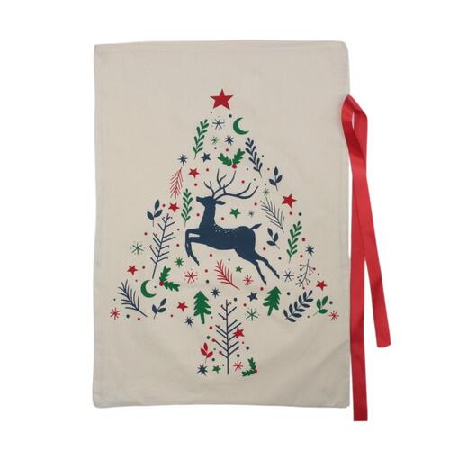 Christmas Large Santa Sack Stocking Calico Cotton Bag Australiana Xmas [Design: Sack/Reindeer & Tree]