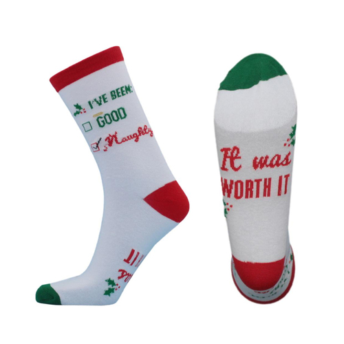 Adult Christmas Socks Men's Ladies Unisex Xmas Novelty Funny Kris Kringle Gift [Design: I've Been…]