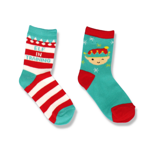 2 Pairs Kids Christmas Socks Comfy Unisex Cartoon Holiday Xmas Gift Girl Boy [Size: 3-5 Years] [Design: Elf in Training]
