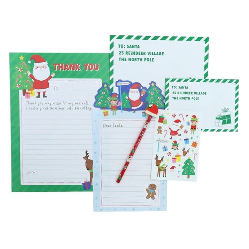 Letter to Santa Kit with Stickers Envelopes & Pencil - Christmas Writing Set [Design: A]