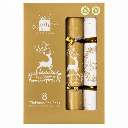 Giftmaker 8 Pack Christmas Bon Bons Crackers 30cm Gifts Hats Jokes Xmas [Name: Gold A]