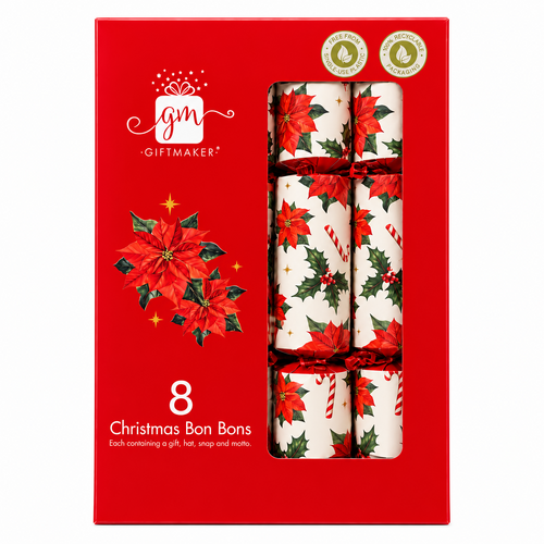 Giftmaker 8 Pack Christmas Bon Bons Crackers 30cm Gifts Hats Jokes Xmas