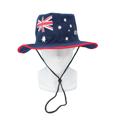 Australia Day Boonie Terry Bush Slouch Cotton Hat Outdoor Camping Kangaroo Souvenir [Size: 60cm] [Design: Flag Navy]