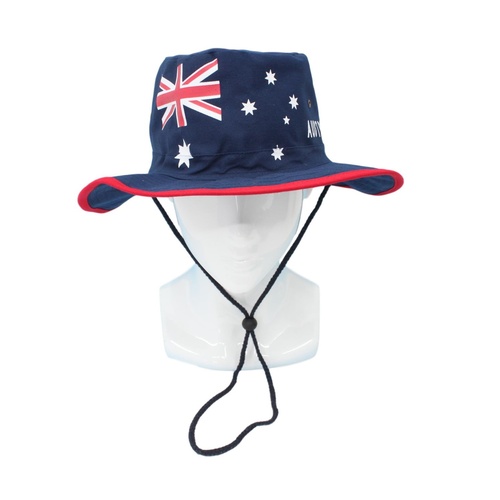 Adults Australia Day Caps Cotton Hats Summer Australian Souvenir ANZAC Day Gift [Size: L - 59/60cm] [Design: Slouch Hat Flag (Cotton)]